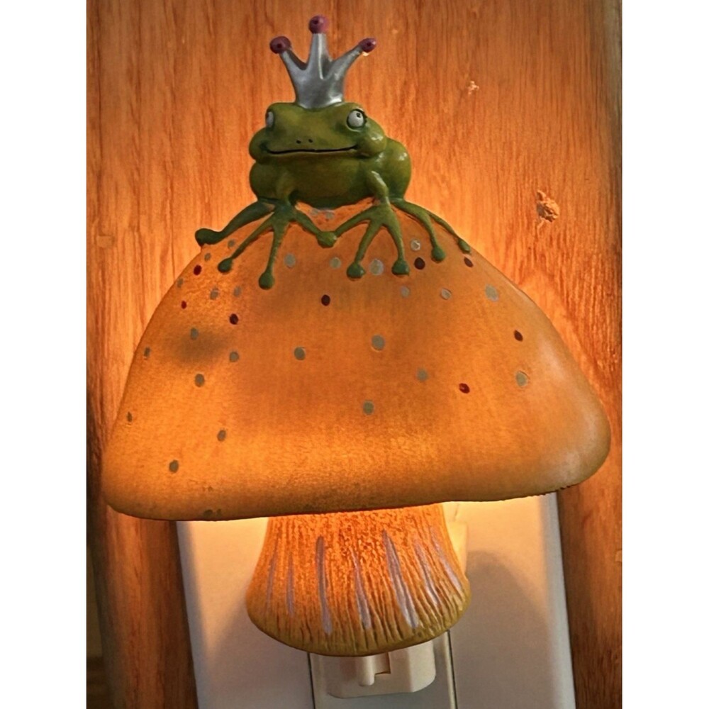 Frog Prince Mushroom Night Light Plug In Fairy Tales Handpainted Bohemian Kids